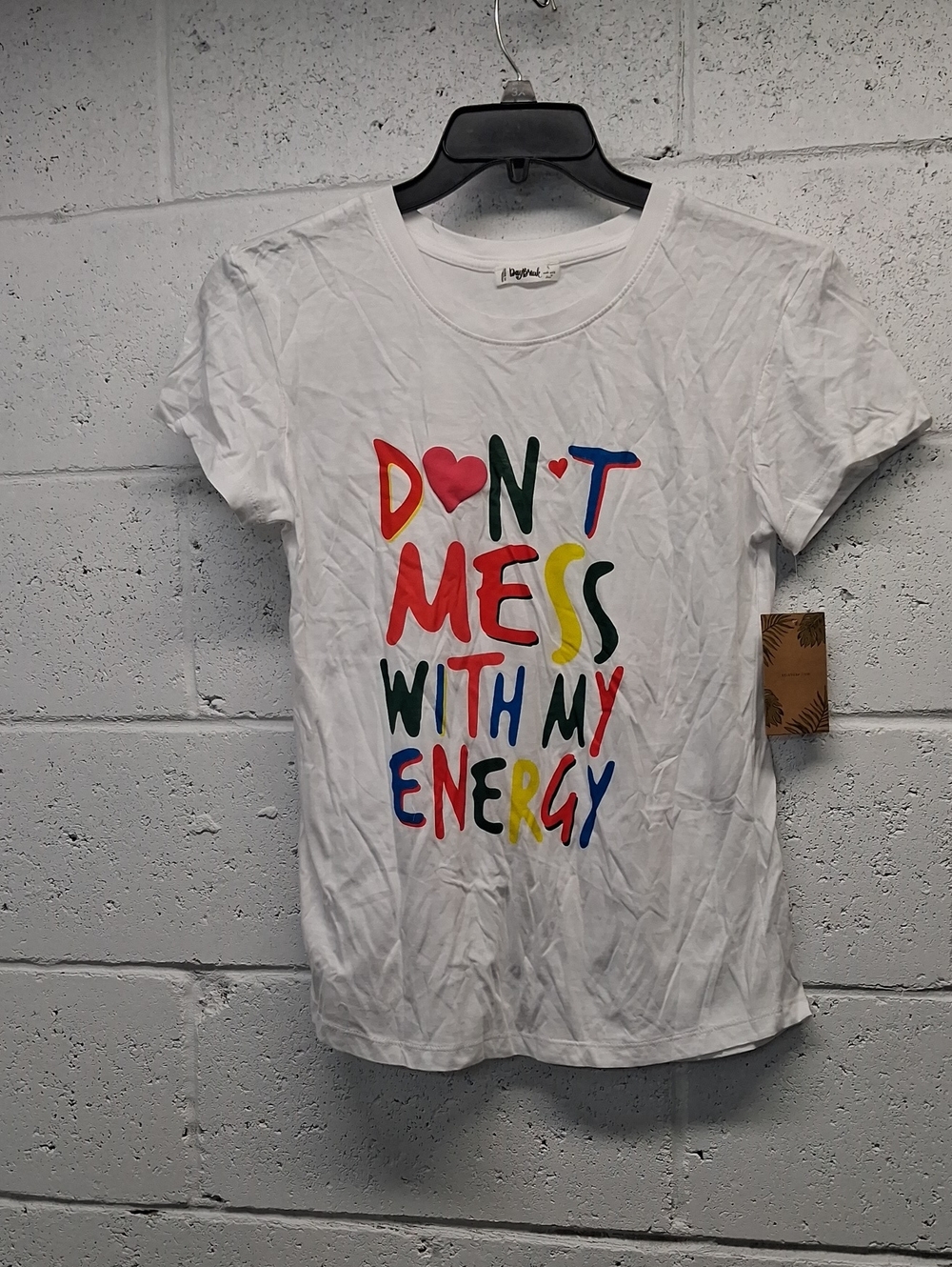 NWT Womens Daybreak White Graphic Tee "Don't Mess With My Energy"